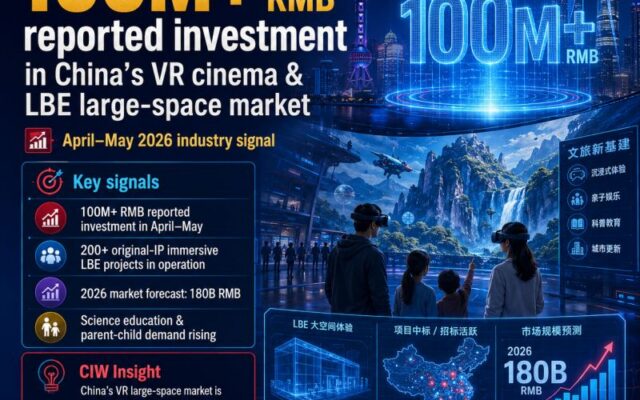 China’s VR cinema and LBE large-space market saw over 100 million RMB in reported investment activity across April and May.