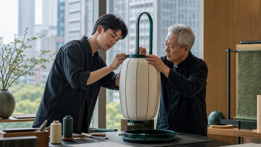 年轻创作者与资深工艺师共同制作具有传统工艺的现代灯具